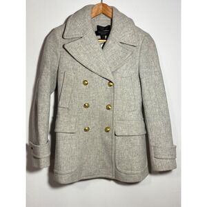 J Crew Stadium Cloth Peacoat Double Breasted Gold Buttons Grey Women 00‎